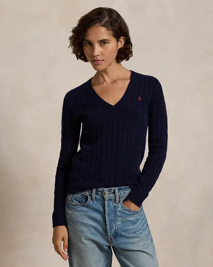 RL Cable Knit Wool Cashmere V Neck Jumper