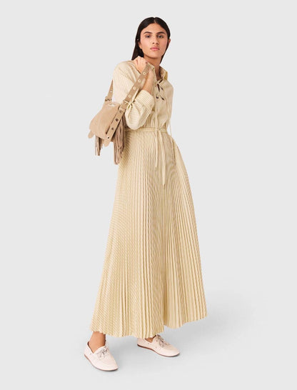MJ Rossima Pleated Stripe Eyelet Midi Maxi Dress ShirtDress