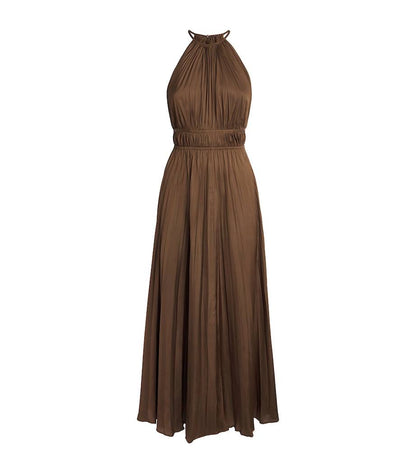 MJ Pleated Halter Neck Midi Dress