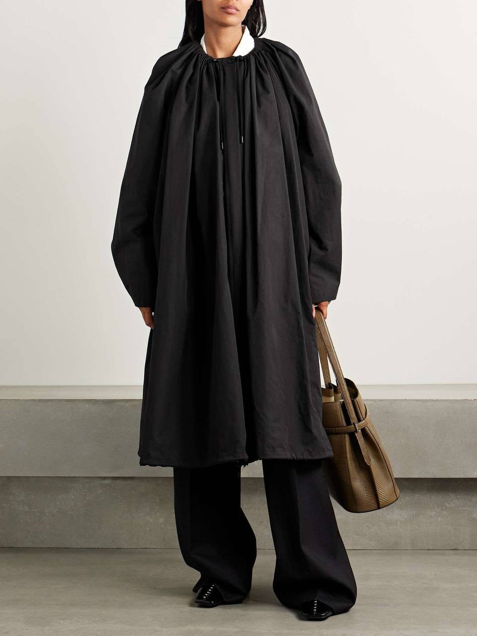 TOT Gathered Parachute Cotton Blend Trench Coat