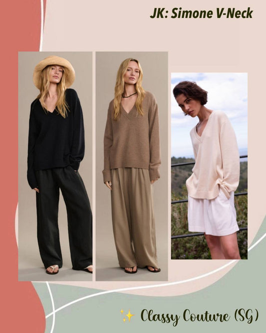 JK Simone V-Neck Wool-Cotton Pullover Sweater