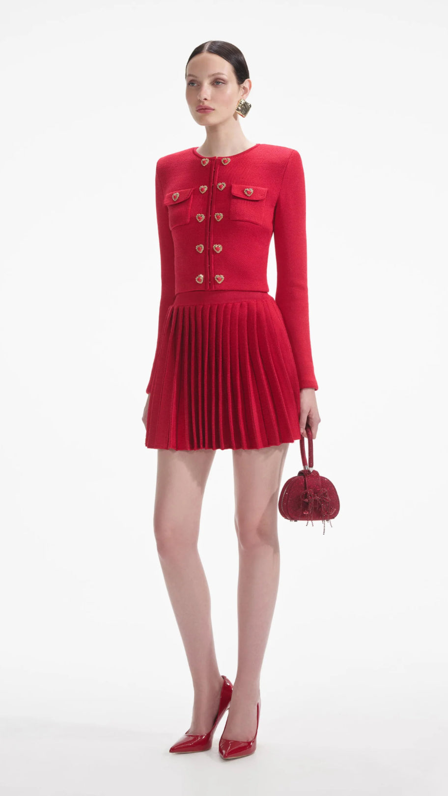 SP Red Knit Heart Buttoned Cardigan | Mini & Midi Skirt