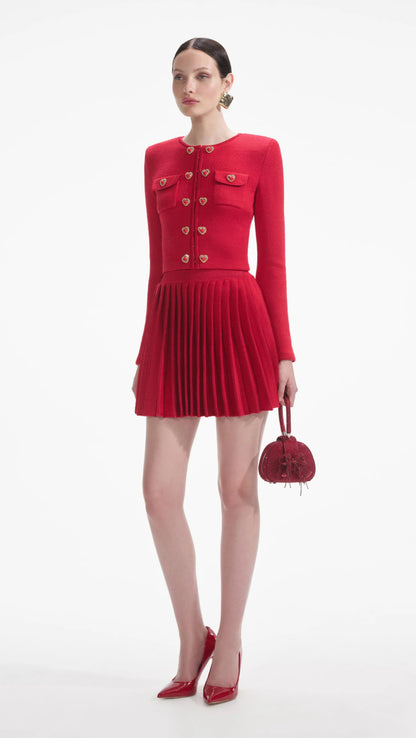 SP Red Knit Heart Buttoned Cardigan | Mini & Midi Skirt