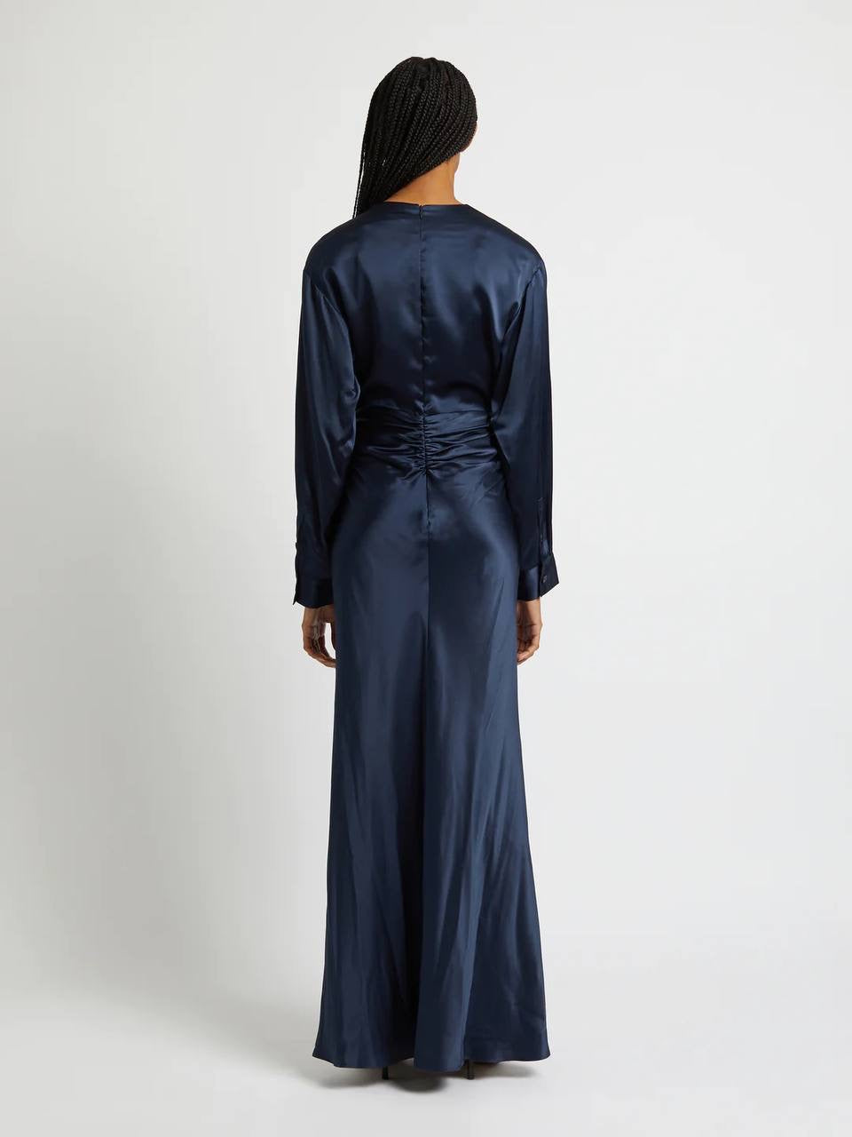 CE Triquetra Twist Maxi Dress in Ink Blue Silk