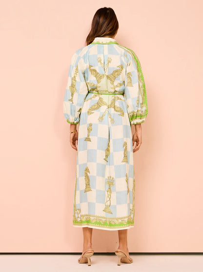 ALM Checkmate Linen Shirtdress Midi Dress