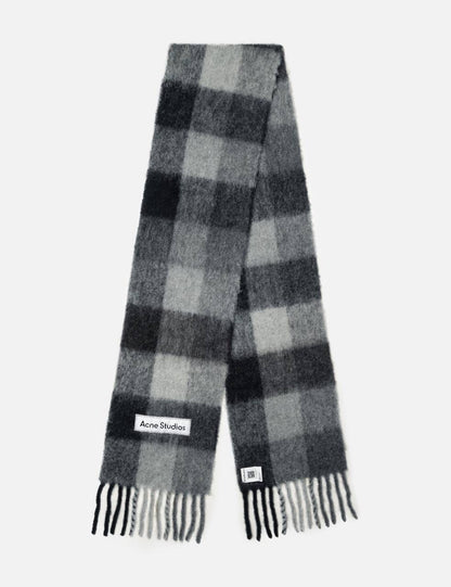 4 Colors! AC Checked Alpaca-Wool-Mohair blend Fringed Scarf