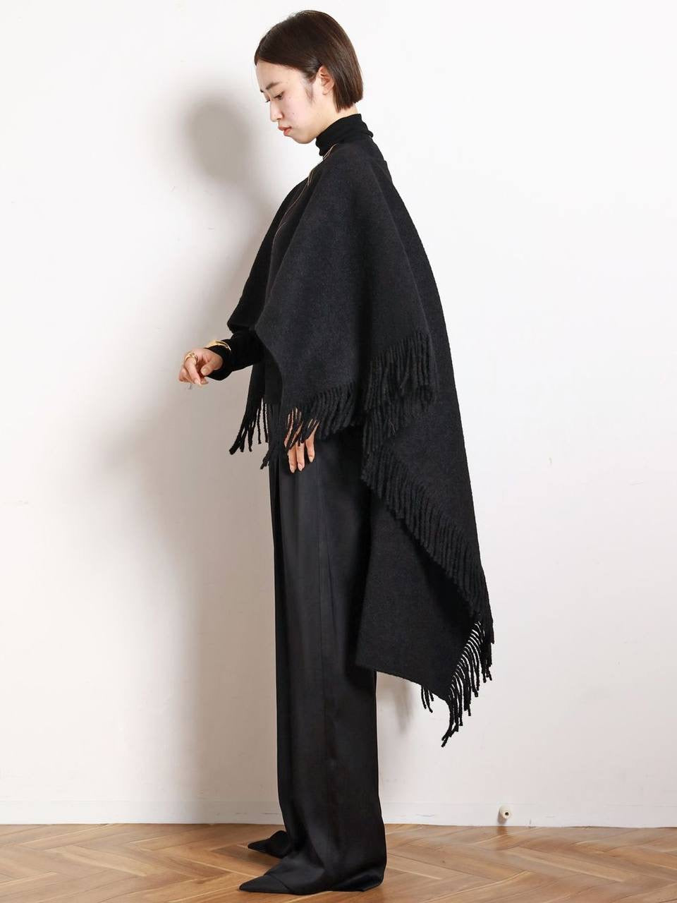 Tot Fringed High-Low Wool-blend Poncho Cape
