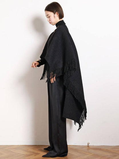 Tot Fringed High-Low Wool-blend Poncho Cape