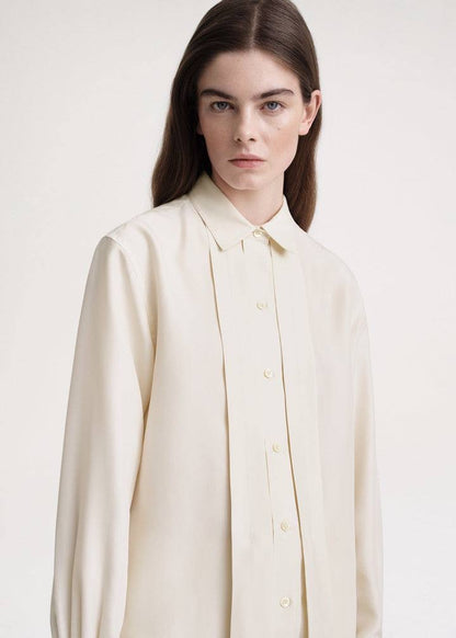 TOT Pleated Silk Long-sleeved Collared Shirt