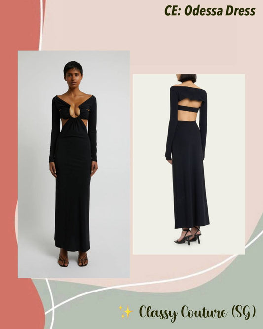 CE Odessa Ruched Prong Long Sleeve Cutout Jersey Maxi Dress
