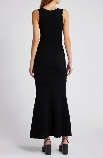 LSF Ellaria Mixed Stitch Knit Maxi Dress in Black