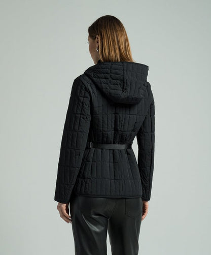 MK Raja Light Down Vertical Quilted Hooded Jacket with Belt