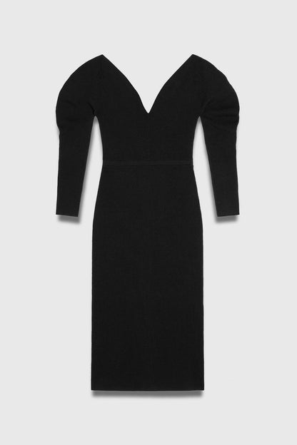 TF Bouverie Puff Sleeve Sweetheart Viscose-blend Sculpt Knit Midi Dress