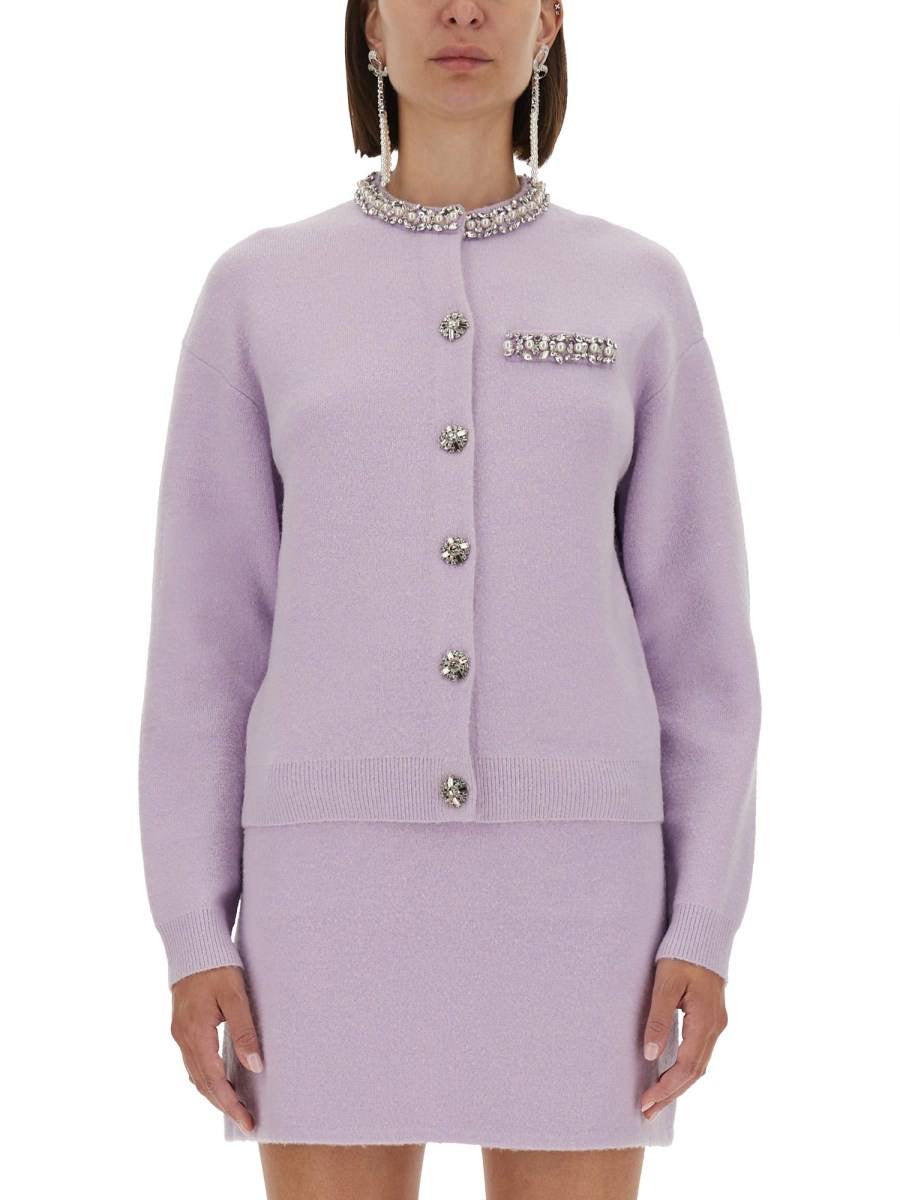 SP Lilac Purple Knitted Crystal-Trim Long Cardigan | Mini Skirt | Set