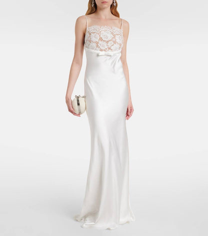 SP White Satin Lace Maxi Dress