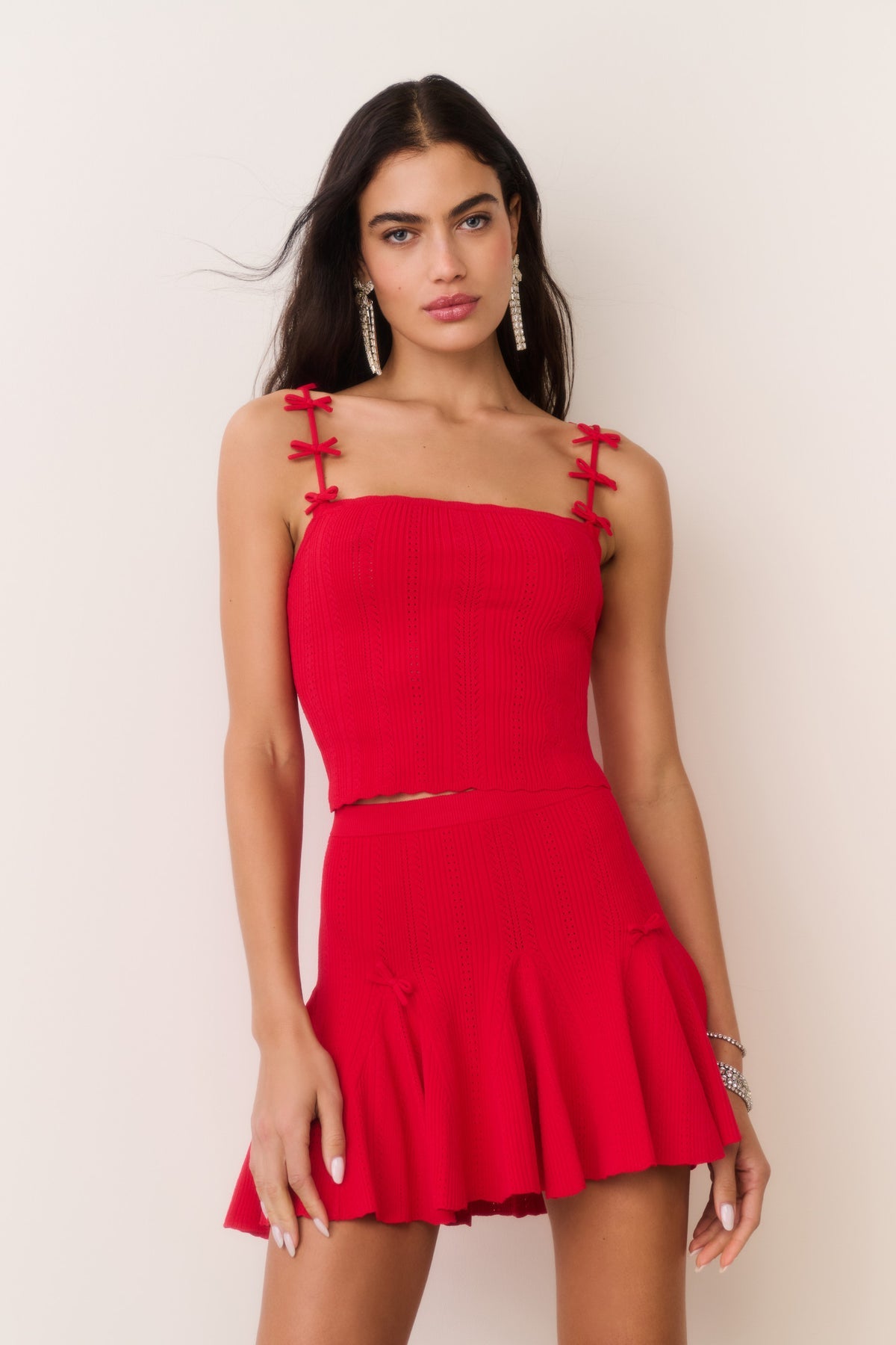 LSF Garrett Rib Pointelle Cami Top | Meryl Mini Skirt | Zoriah Cardigan | Viscose-blend Set