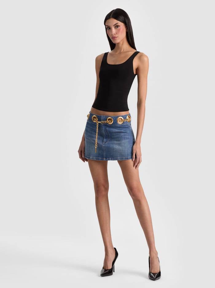 AO Morgana Chain Belt Stretch-cotton Denim Mini Skirt