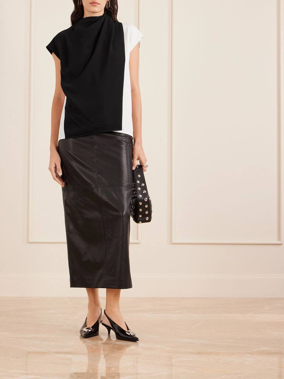 PS Elsa Asymmetric Crepe Cap Sleeve Color Block Top