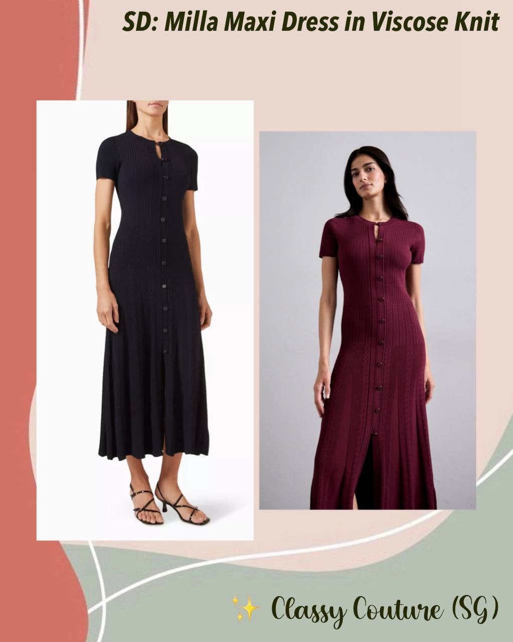 SD Milla Viscose Knit Midi Dress in Navy blue & Wine red