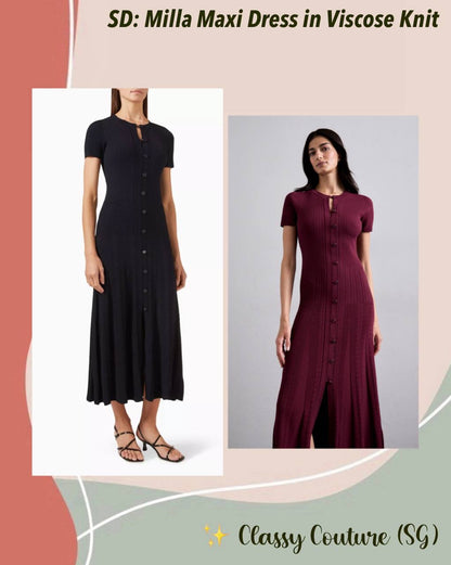 SD Milla Viscose Knit Midi Dress in Navy blue & Wine red