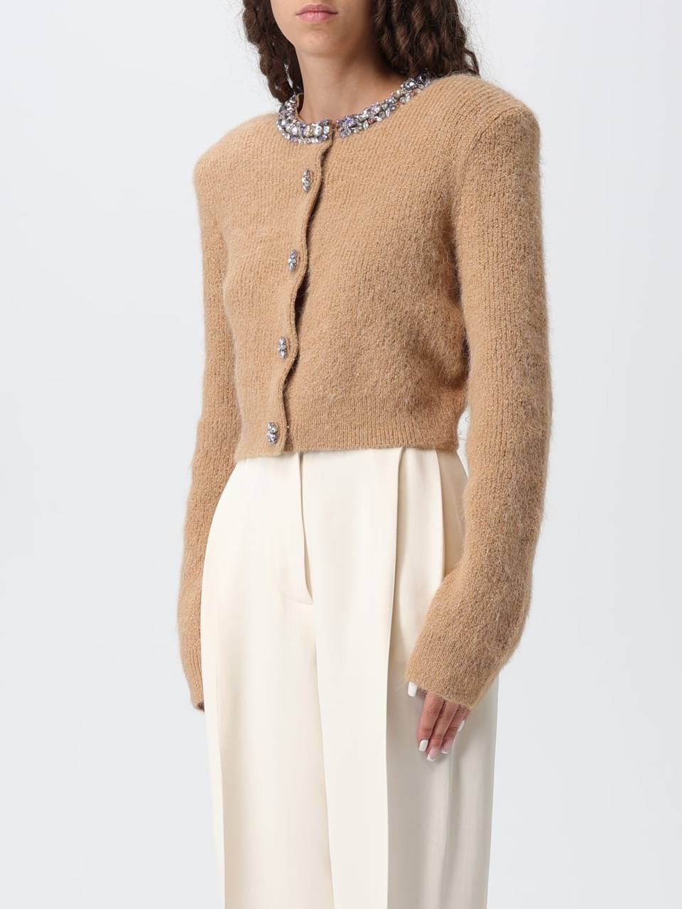 3 Colors! SP Jewel-Embellished Alpaca-Blend Cropped Cardigan in Camel | Grey | Cream