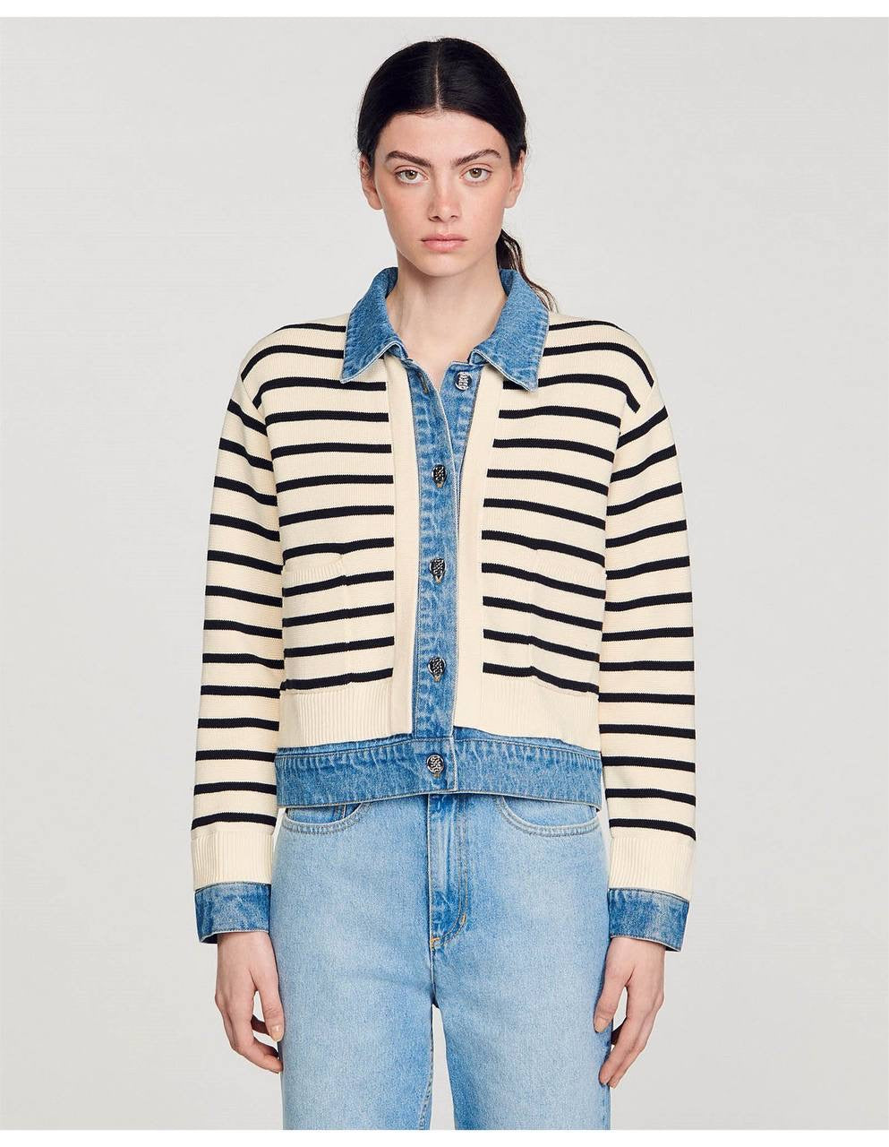 SD Ylva Stripy Knit And Denim Coatigan Jacket