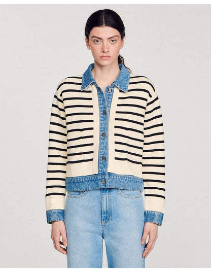 SD Ylva Stripy Knit And Denim Coatigan Jacket