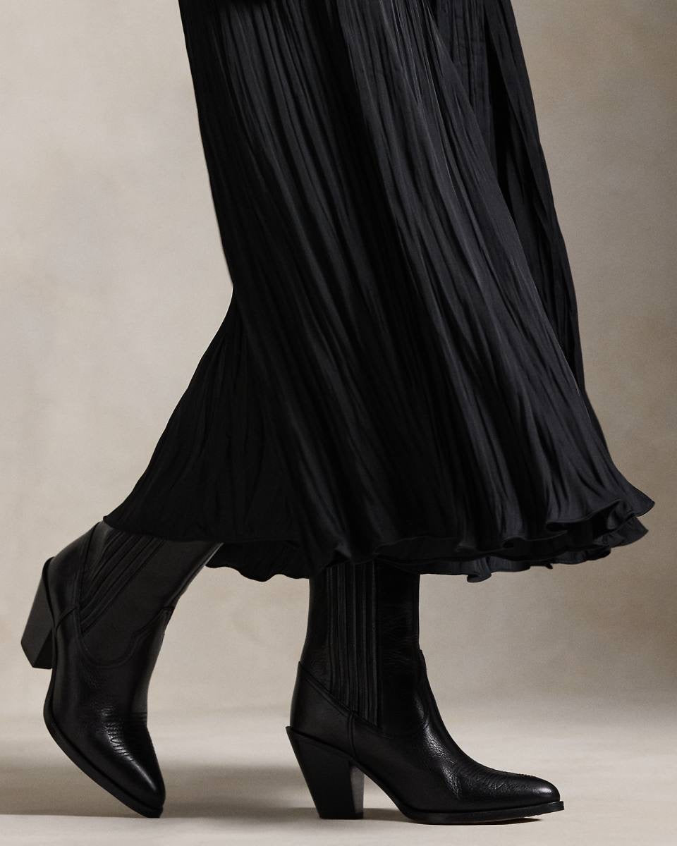 RL Crinkled Satin A-Line Midi Skirt