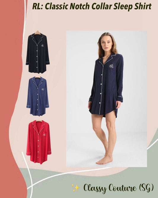 RL Classic Notch Collar Sleep Long Shirt Shirtdress