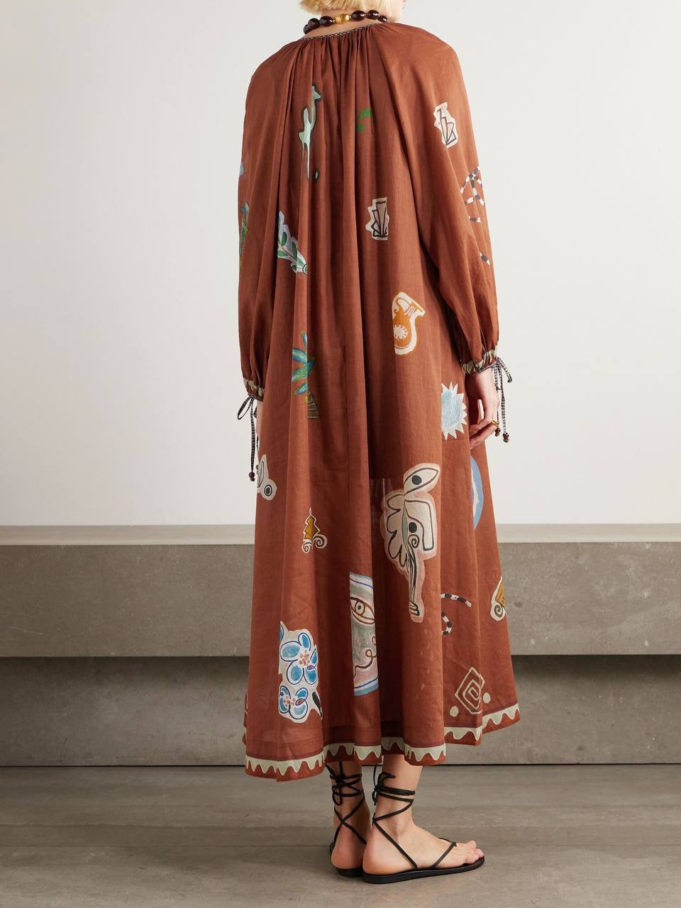 ALM + LNCE Printed Ramie and Cotton-Blend Midi Dress