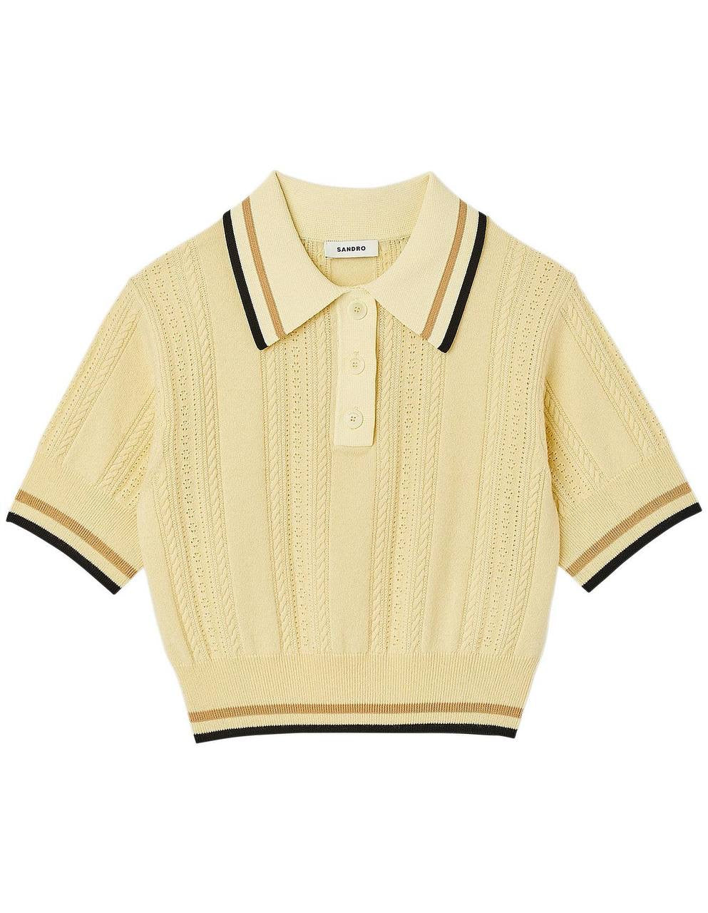 SD Loire Polo Stripe-detail Wool-Cashmere Knit Cropped Sweater Top