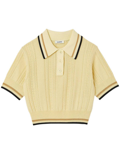 SD Loire Polo Stripe-detail Wool-Cashmere Knit Cropped Sweater Top