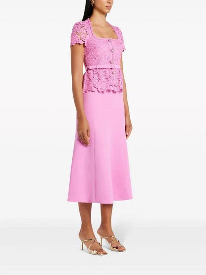 SP Floral Lace Belted Midi Dress Bubblegum Pink