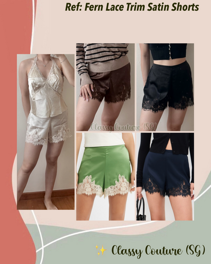 5 Colors! Ref Fern Lace Trim Satin Shorts