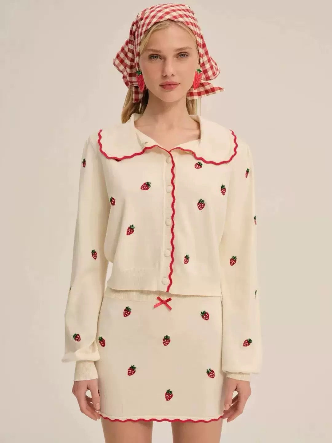 FLL Strawberry Jam Cardigan | Mini Skirt | Viscose-blend Set