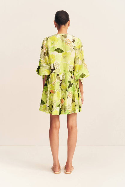 SJ Roscoe | Willa | Celeste Viscose-linen blend Tiered Shift Mini Dress