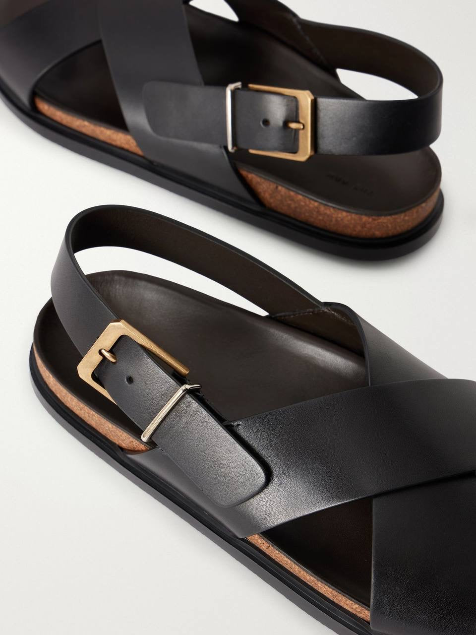 TR Crossover Buckle Leather Sandals in Suede/Horsehair/Smooth Calfskin