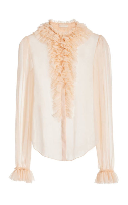 UJ Nicola Silk Chiffon Long Sleeve Blouse Top