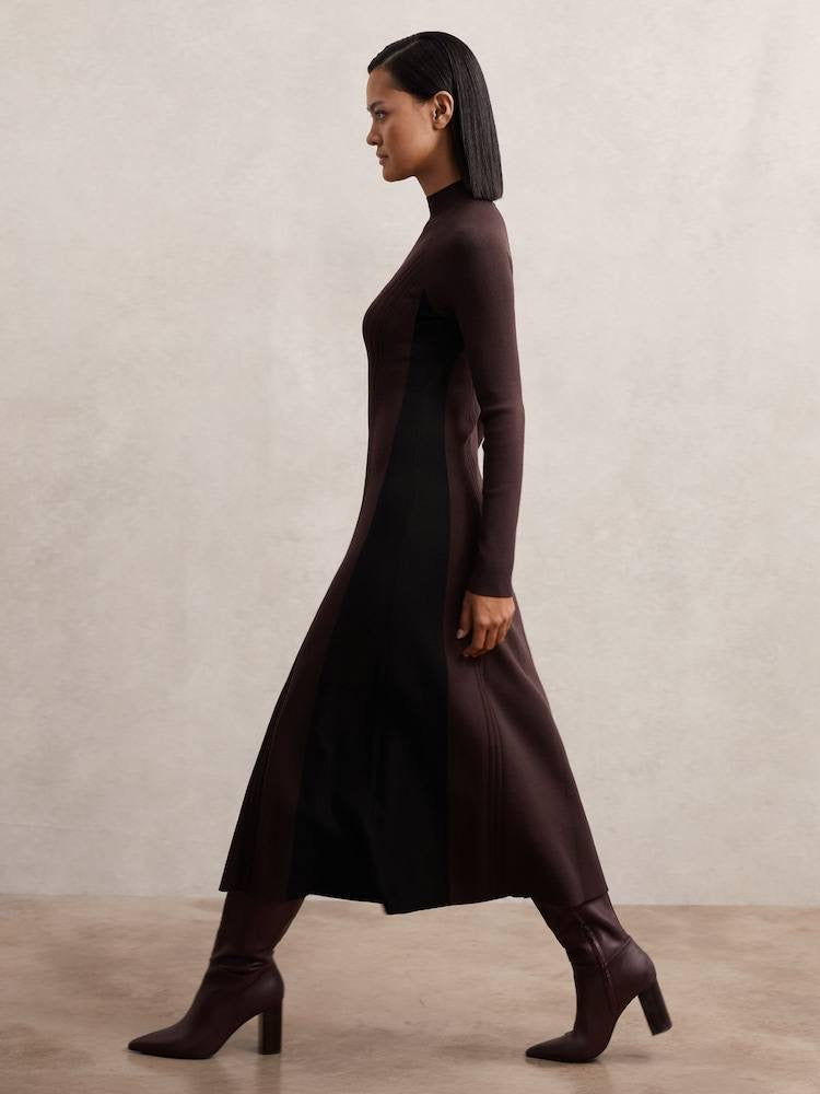 RS Zaya Knitted Contrast-Panel Midi Dress