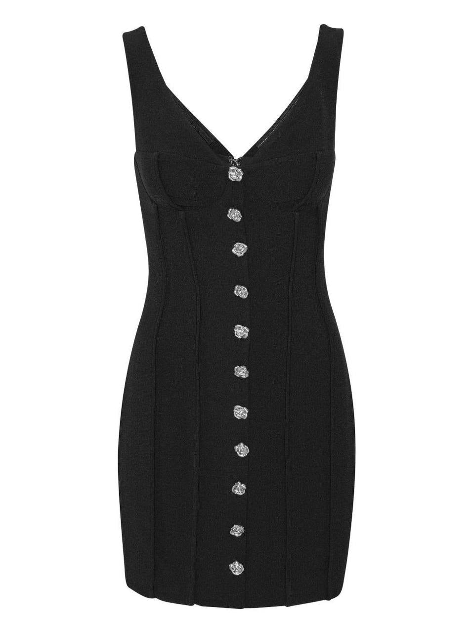 RT Rose-Buttoned V-neck Mini Dress