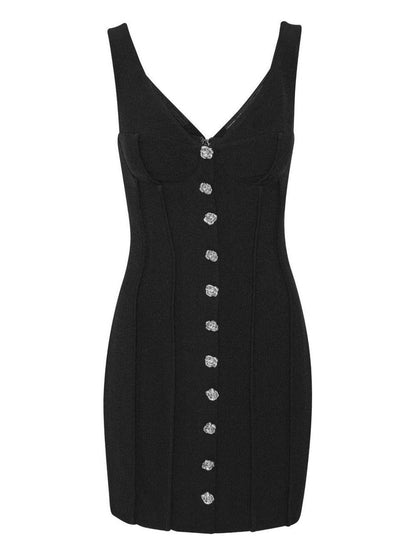 RT Rose-Buttoned V-neck Mini Dress