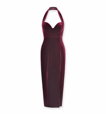 NIC Nabine Halter Velvet Midi Dress