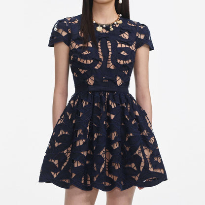 SP Navy Bow Embroidered Mini Dress