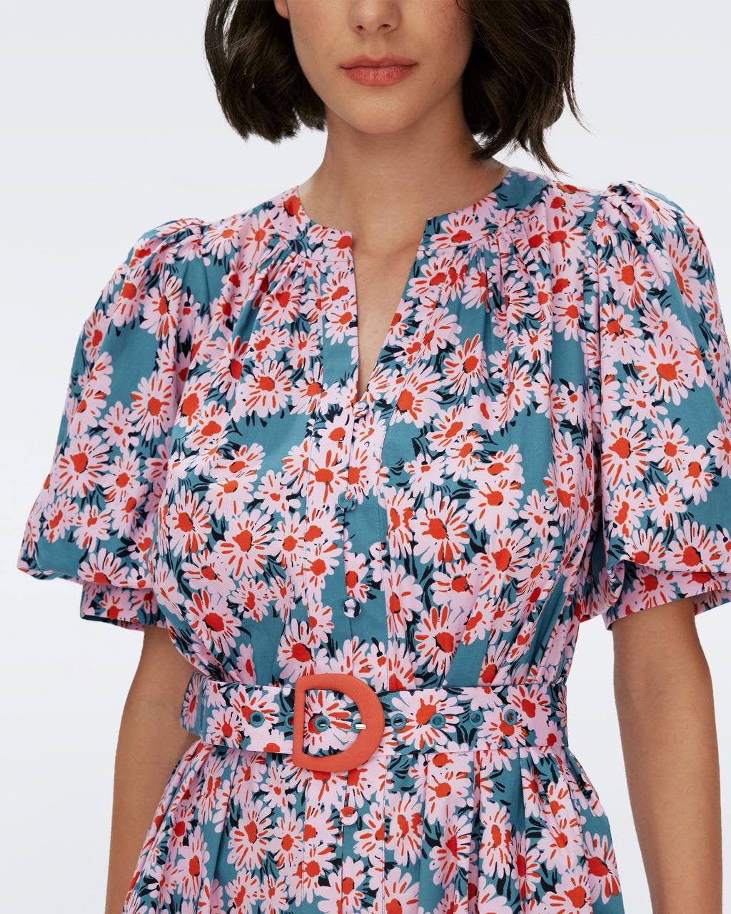 DVF Laena Cotton-blend Belted Midi Dress