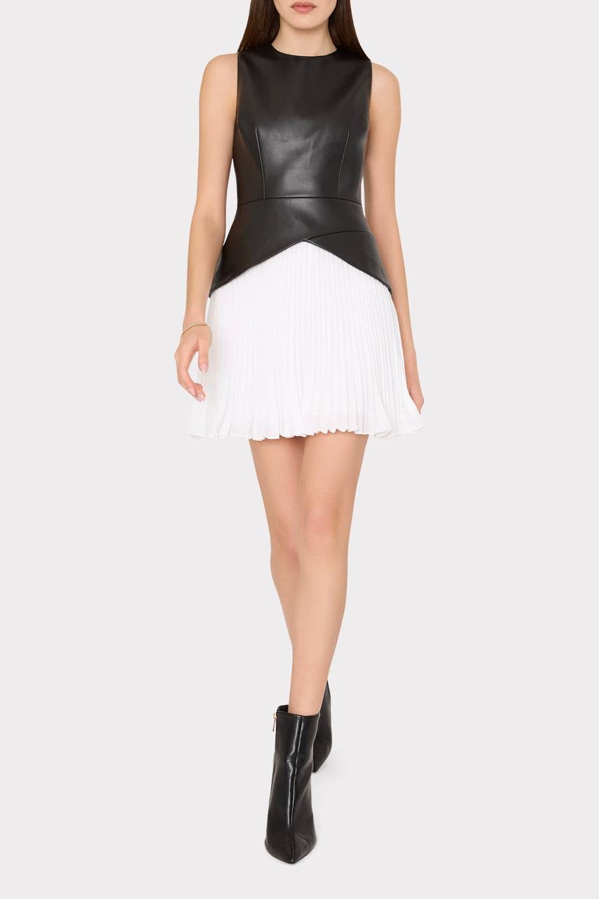 ML Haddy Leather Pleated Combo Mini Dress