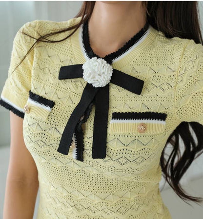 SP Yellow Pointelle Knit Mini Dress