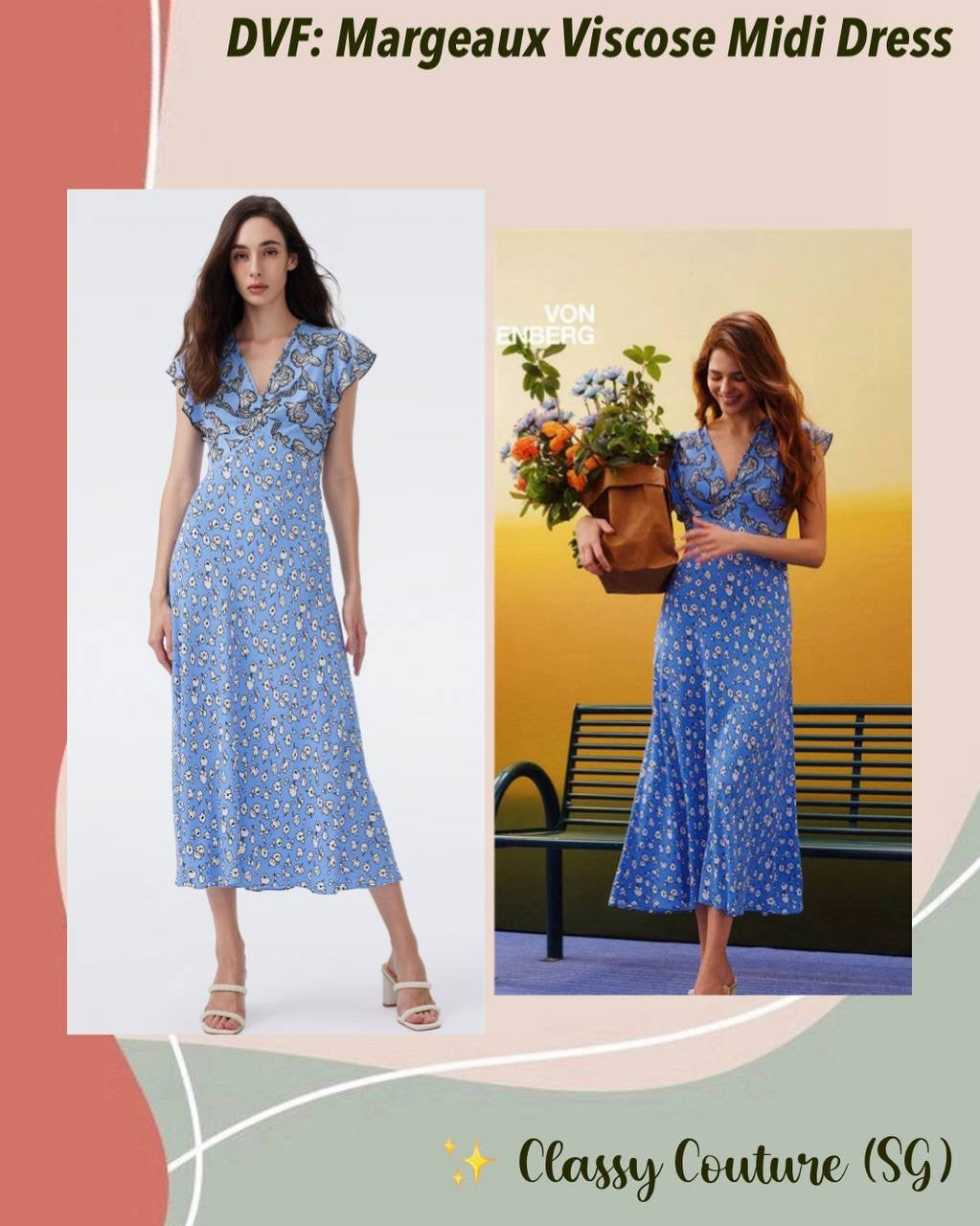 DVF Margeaux Flutter Sleeve Viscose Midi Dress