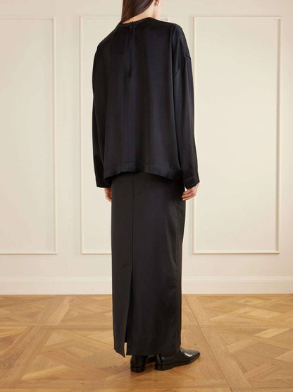 Tot Boxy Satin Viscose Long Sleeve Top