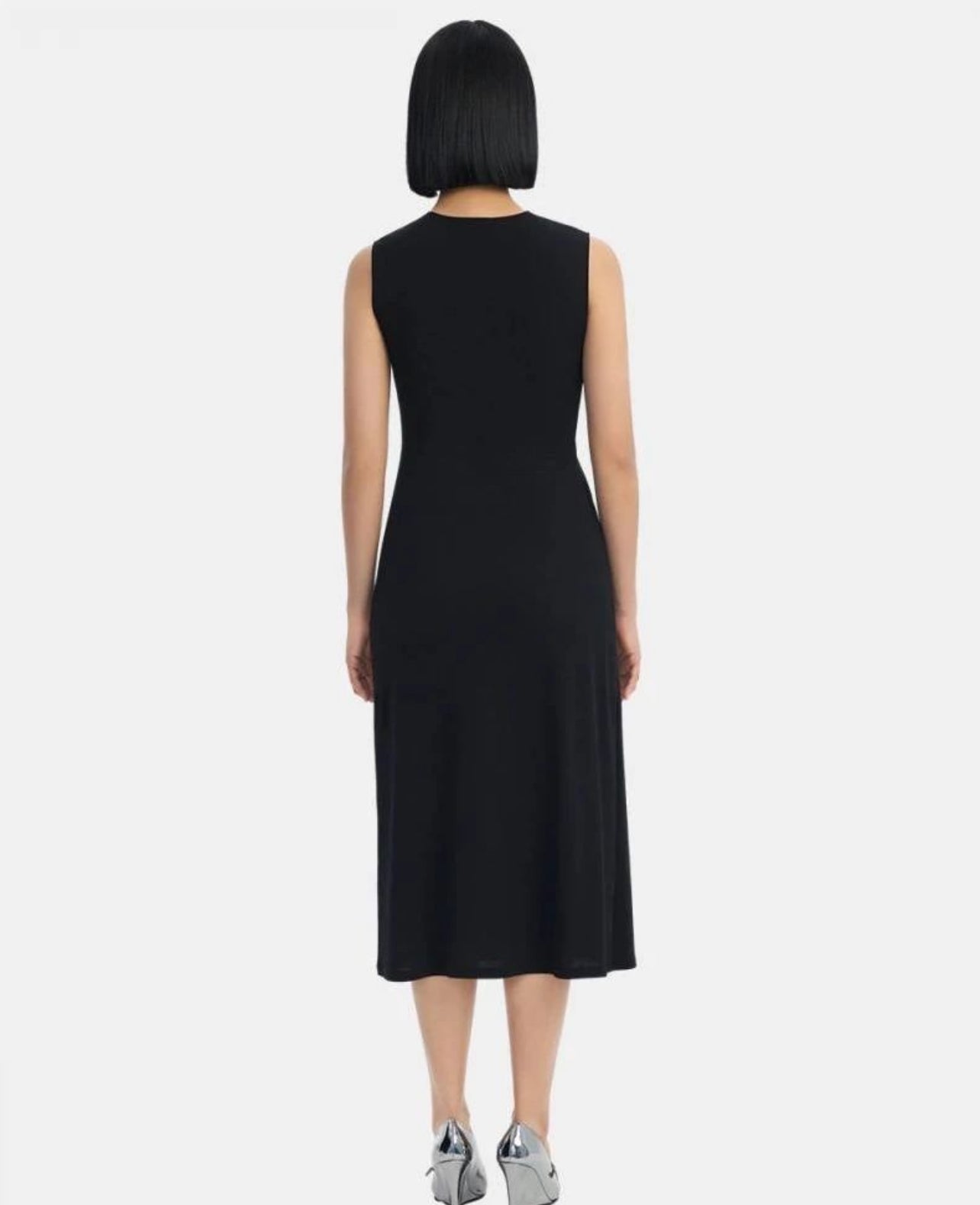 TH Draped Sweater Crepe Jersey Tuck Midi Dress