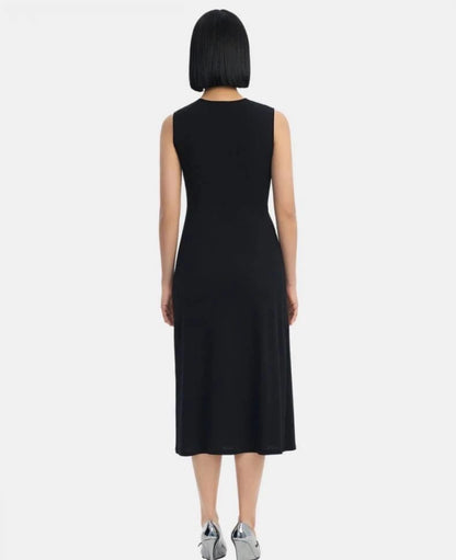 TH Draped Sweater Crepe Jersey Tuck Midi Dress